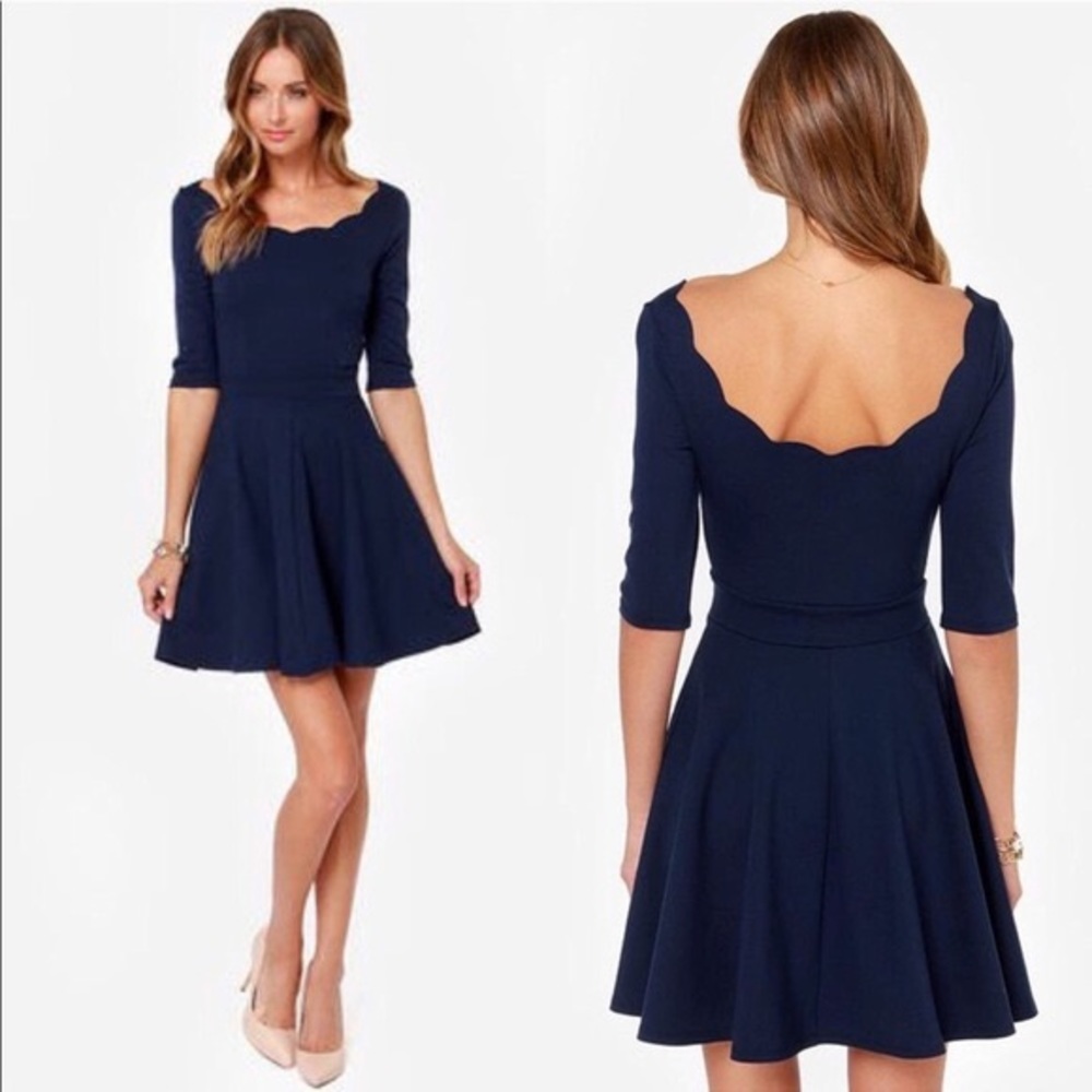 Lulus TIP THE SCALLOPS NAVY BLUE DRESS